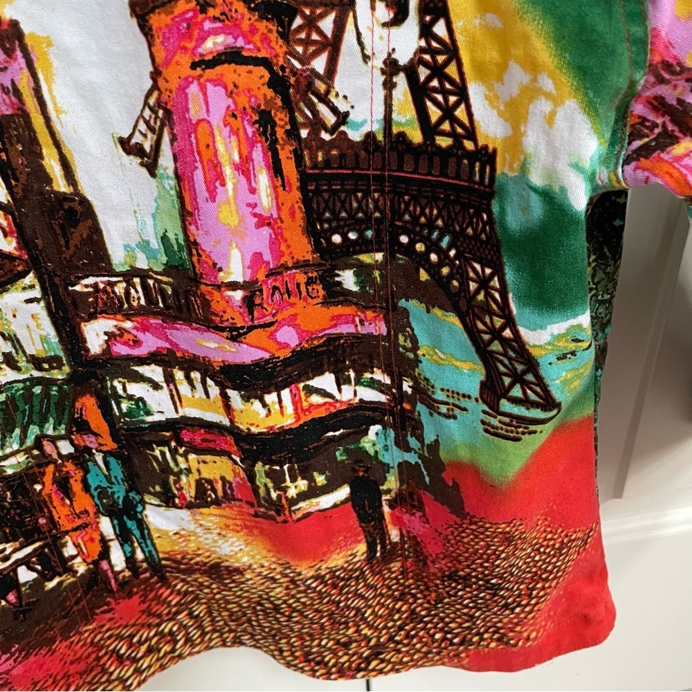 Kaktus Vintage Paris Streets Print Lightweight Denim Art to Wear Vibrant Jacket - Picture 9 of 15